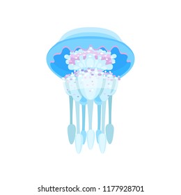 Transparent glowing jellyfish, beautiful sea creature vector Illustration on a white background