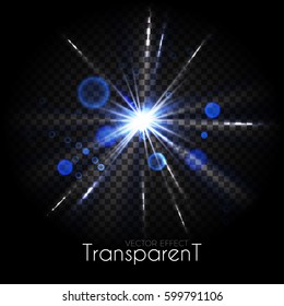 Transparent Glowing Light Effect. Blue Explosion with Bokeh Elements. Flash Power. Fireworks. Vector illustration 