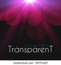 Transparent Glowing Light Effect. Pink Explosion with Bokeh Elements. Flash Power. Fireworks. Vector illustration 