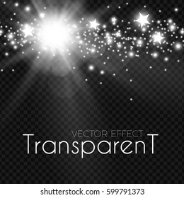 Transparent Glowing Light Effect. Stardust with Sparkles. Shining Stars and Lights. Magic Space. Vector illustration 