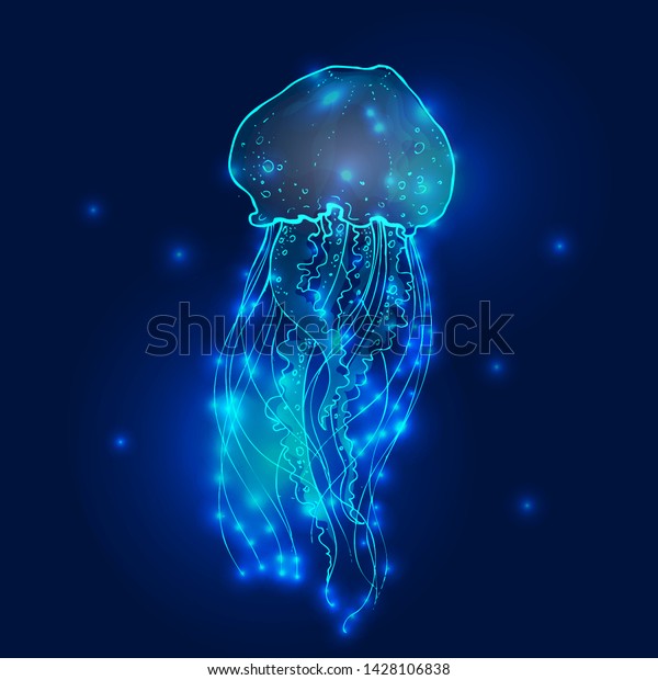 Transparent Glowing Neon Blue Turquoise Medusa Stock Vector Royalty Free