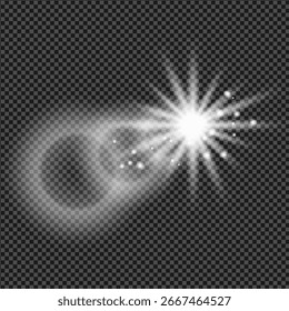 Transparent glowing star light effect with lens flare and sparkles. Shiny white burst isolated on a transparent background for decoration, design, overlays, and festive projects.