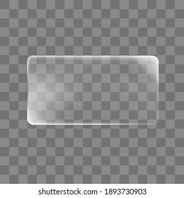 Transparent glued rectangle sticker mock up. Blank adhesive rectangular transparent paper or plastic sticker label. 3d realistic vector icon