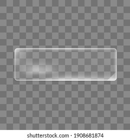 Transparent glued rectangle sticker mock up. Blank adhesive rectangular transparent paper or plastic sticker label. 3d realistic vector icon