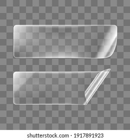 A sheet of colorless glass on a transparent background with white plastic  edging, realistic glass pane layout, realistic transparent glass windows in  a rectangular frame. Vector illustration. Stock Vector