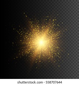 Transparent Gold Glitter Light Effect. Star Burst With Sparkles.