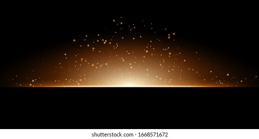Transparent gold glowing light on a black background. Vector illustration.