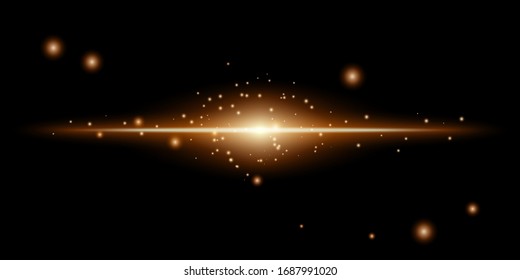 Transparent gold glowing light on a black background. Vector illustration.
