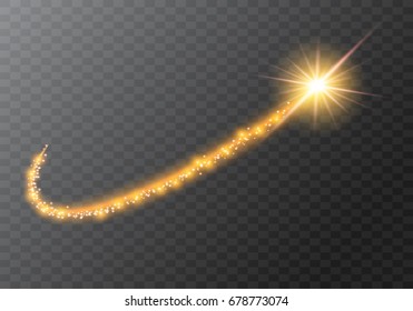 transparent gold  sparkles lighting effects with golden glitter curve trail and starburst. Vector illustration