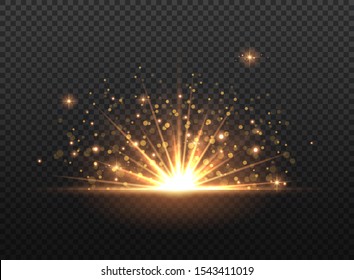 Transparent Golden Glow light effect. Copper lights effects. Sparkle and glitter. Vector illustration.