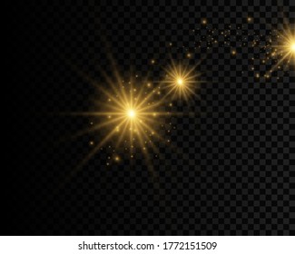 Transparenter Goldener Lichteffekt. Sternensturm mit Funkeln
