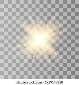 Transparent Golden Glow light effect. Star burst with sparkles