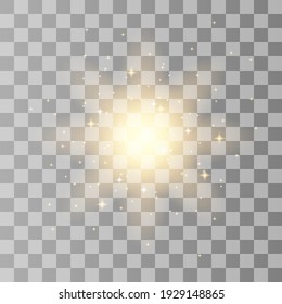 Transparent Golden Glow light effect. Star burst with sparkles