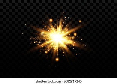 Transparent Golden Glow light effect. Star burst with sparkles