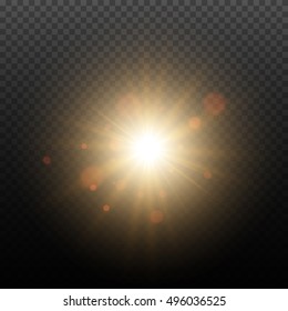 Transparent Golden Glow light effect. Star burst with sparkles