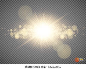 Transparent Golden Glow light effect. Star burst with sparkles