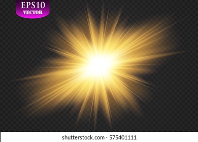 Transparent Golden Glow light effect. Star burst with sparkles