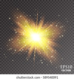 Transparent Golden Glow light effect. Star burst with sparkles