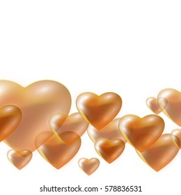 Transparent Golden Hearts. Gold Balloons on white background. vector eps 10