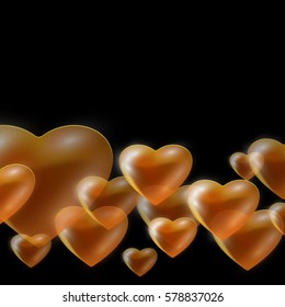Transparent Golden Hearts. Gold Balloons on black background. vector eps 10
