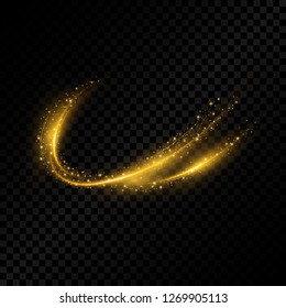 Transparent golden light effect isolated on dark background