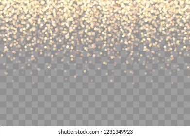 Transparent golden lights effect. Festive background decoration