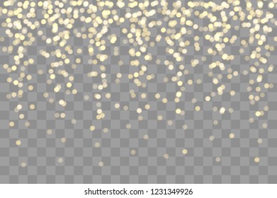 Transparent golden lights effect. Festive background decoration