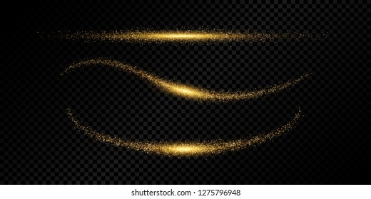 Transparent golden magic light. Sparkling glittering effect. Background decorative elements 