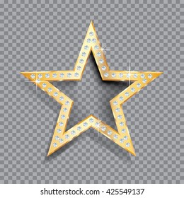 transparent golden star with diamonds, vector template for cosmetics, show business or something else