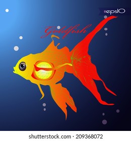 Transparent goldfish and text on a  gradient background. Handmade.