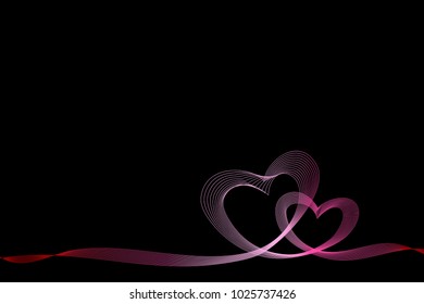 Transparent gradient hearts on the black background
