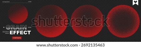 Transparent grain red sphere moon dot noise vector planet half ball. This graphic set features elliptical shapes with gritty textures and smooth gradation effects for contemporary visual art.