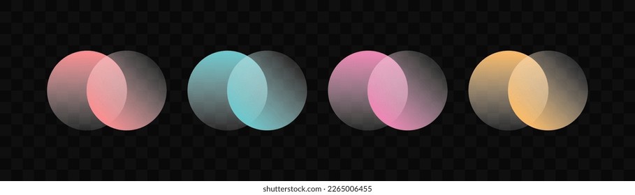 Transparent graphic design element, abstract circles. Connected round shapes for corporate identity. Company logo. Abstract transparent symbol of connected circles