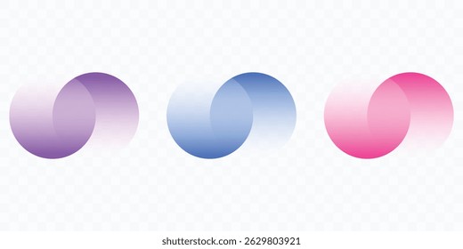 Transparent graphic design element, abstract circles. Connected round shapes for corporate identity. Company logo. Abstract transparent symbol of connected circles