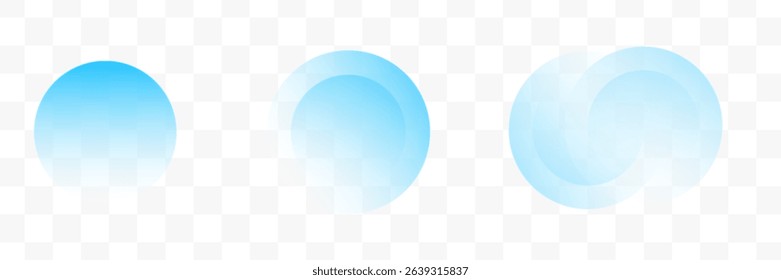 Transparent graphic design element, abstract circles. Connected round shapes for corporate identity. Company logo. Abstract transparent symbol of connected circles