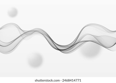 Transparent gray abstract wave, wavy lines.