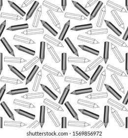Transparent and gray pencils. Seamless pattern. Transparent background. Vector graphics.