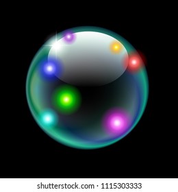 Transparent green background with glowing decorations. Vector illustration.