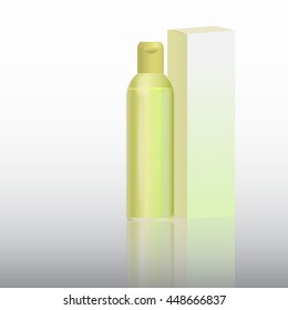 transparent green bottle of shampoo, a box for your design
