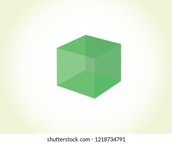 A transparent green cube box on light background for logo vector illustration