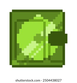 Transparent Green Mini Disc, Pixel Art Icon, Isolated