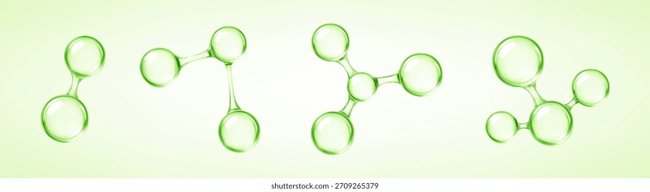 Moléculas verdes transparentes. Estructuras moleculares abstractas en 3D. Ilustración vectorial