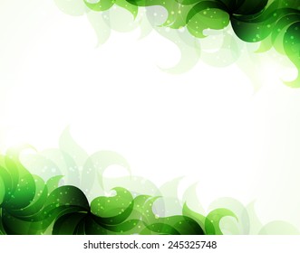Transparent green petals on a white background. Abstract background with place for text 