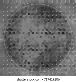 transparent grey circle of squares. grey glass button. abstract vector background pattern. monochrome grunge texture. halftone effect. vector illustration.