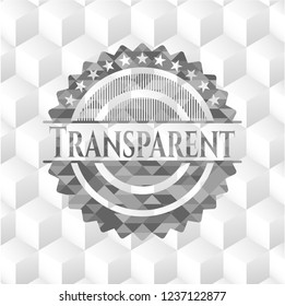 Transparent grey emblem. Vintage with geometric cube white background