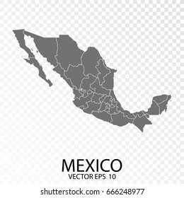 Transparent - Grey Map of Mexico. Vector eps 10.