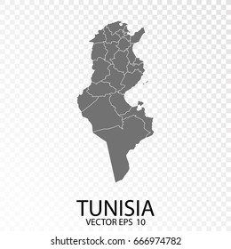 Transparent - Grey Map of Tunisia. Vector Eps 10.