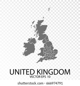 Transparent - Grey Map of United Kingdom. Vector Eps 10.