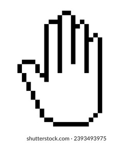 Transparentes Zeilensymbol. Stoppen Sie Geste, Gebärdensprache, Finger, Emoji, Chat, Korrespondenz, Pixelstil. mehrfarbiges Symbol auf weißem Hintergrund