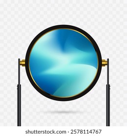 A Transparent Hanging technology circle LED Screen Mockup in 3Ds. the opacity editable circle LED vector Illuminated TV lightbox with empty spacing ads.